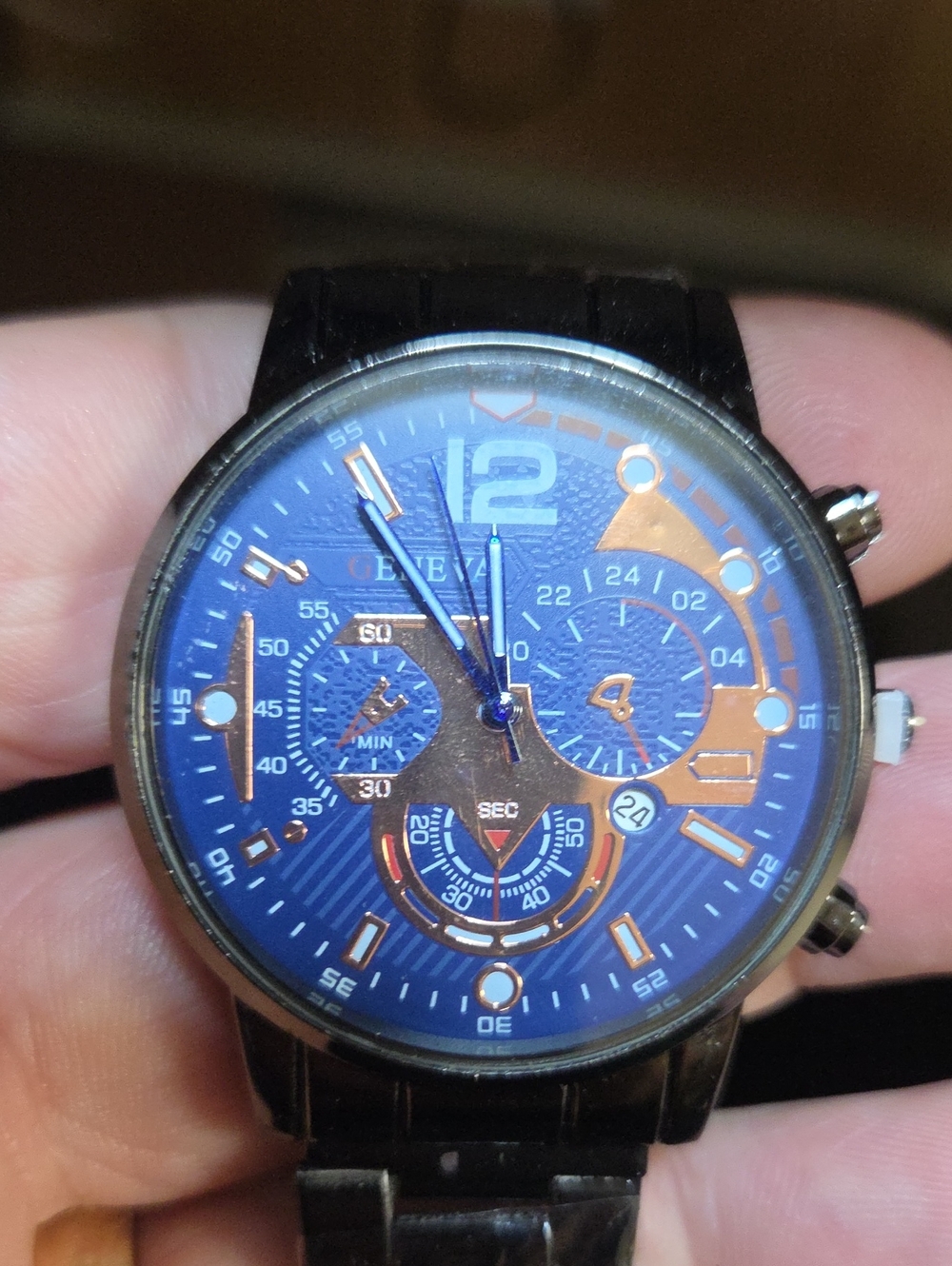 Geneva Blue and Rose Gold Accent Men's Watch